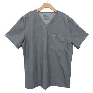 Figs Leon Three Pocket Scrub Top Mens XL Gray Short Sleeve Utility Workwear